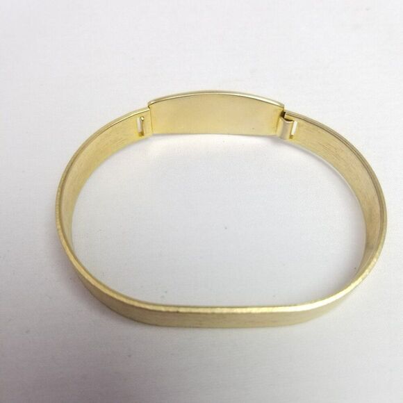 Vintage Gold Tone Bangle Bracelet with Blank ID Panel Front, Front Clasp, Estate - Picture 2 of 5